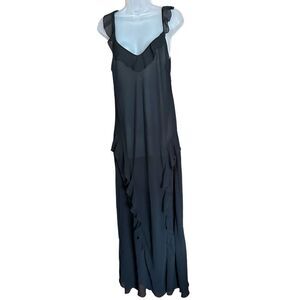 Victoria Secret Black Cami Swimsuit Ruffled Maxi Coverup Sheer Flowy Beach Slip